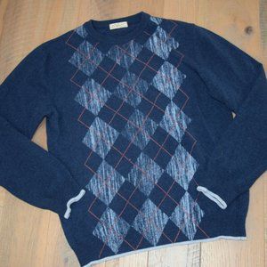 RED JACKET Made Italy Pullover Crew Neck Argyle Diamond Knit Lambs Wool Sweater